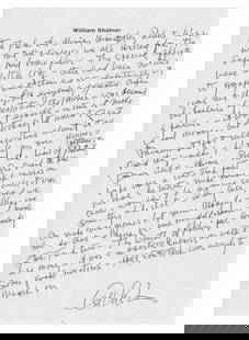 William Shatner Handwritten Signed Essay on 1st Star Trek Movie in 1979, With LOA: William Shatnern.p., n.d.William Shatner Handwritten Signed Essay on 1st Star Trek Movie in 1979, With LOAAMSWilliam Shatner (b.1931). Autograph Manuscript Signed, "William Shatner," 1p, in black ball