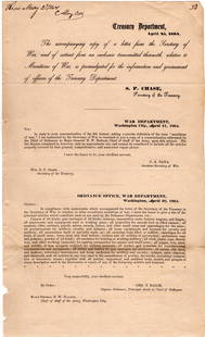 Treasury Department Explicitly Defines "Munitions of War": Salmon P. ChaseWashington, D.C., April 25, 1864Treasury Department Explicitly Defines "Munitions of War"Printed Doc[TREASURY DEPARTMENT.] Salmon P. Chase, Circular Letter, Printed Letter Signed in Typ