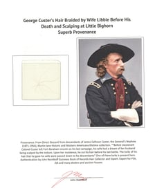Five Strands of George Custer’s Hair, Cut By Wife Who Dreamt of His Scalping, From His Last