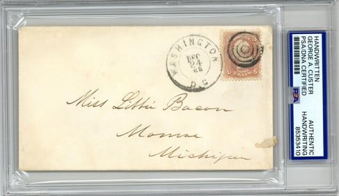George Custer Handwritten Envelope to Fiancée Libbie, Christmas Eve 1863, PSA Authenticated