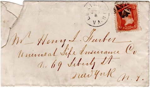 Robert E. Lee Addresses Envelope to New York Insurance Executive