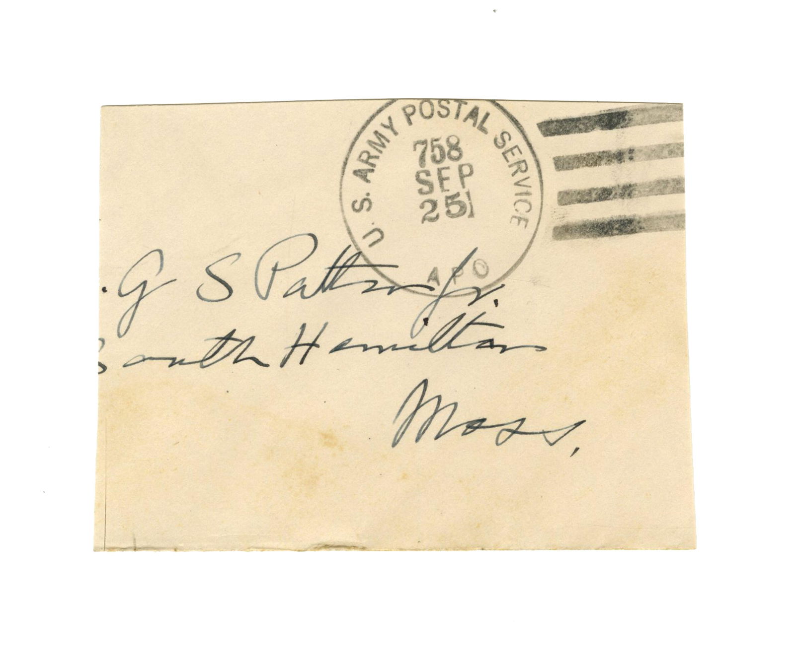 George S. Patton, Jr. Signed Partial Envelope, JSA Authenticated (1 of 2)