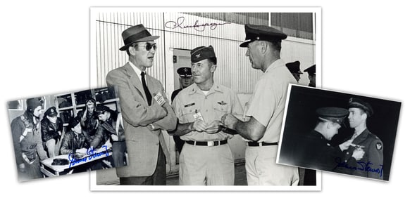 Jimmy Stewart & Chuck Yeager, Fellow WWII Air Force Veterans! 3 Signed Photos