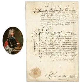 Louis-Auguste de Bourbon Signed Military Order - Louis XIV and Madame de Maintenon's Illegitimate