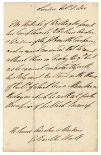 Duke of Wellington 3rd Person ALS Re: "his Duty… to attend in the House of Parlt. of which he: Arthur Wellesley, Duke of WellingtonLondon, England, February 8, 1844Duke of Wellington 3rd Person ALS Re: "his Duty… to attend in the House of Parlt. of which he is a Member"3rd person ALSA 1p