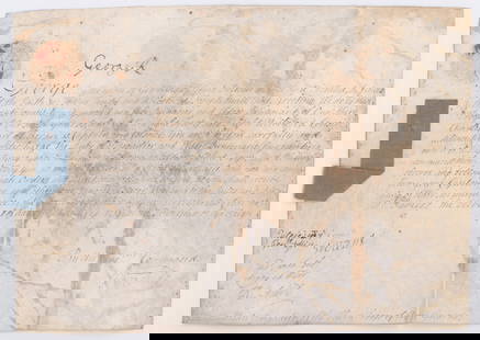 George I Signed Military Commission In Horse Guard Troop Whose Commander Was Attainted By: King George I of EnglandCourt at St. James's, London, England, January 11, 171[5?]George I Signed Military Commission In Horse Guard Troop Whose Commander Was Attainted By Association For The 1715 Jac