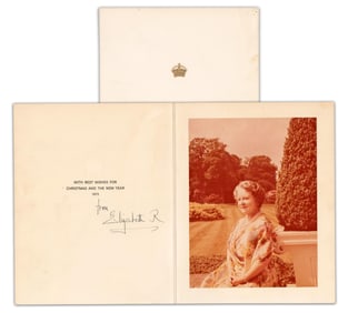 Queen Mum Boldly Signed 1973 Christmas Photo Card