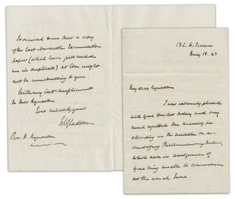 William Gladstone ALS: "on account of my Parliamentary duties"