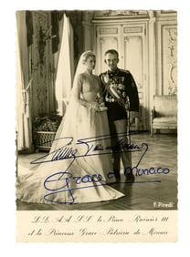 Grace Kelly & Rainier III Signed Wedding Photo Postcard