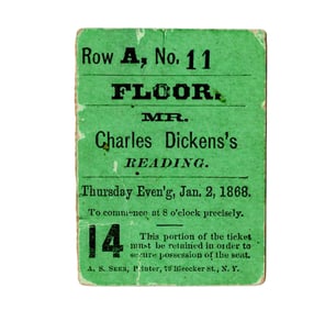 Charles Dickens Rare Reading Ticket During 2nd U.S. Tour