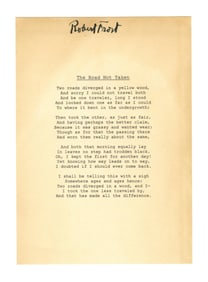 Robert Frost Signature with "The Road Not Taken" Poem Printed After the Fact