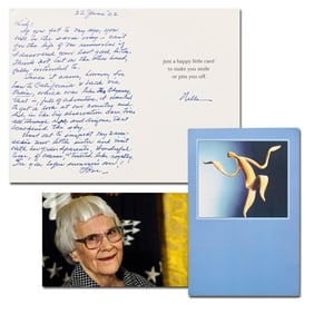 Harper Lee ALS on a Dancing Banana Card With Hand-Addressed Signed Envelope