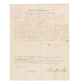 Sam Houston Signed Tennessee Land Grant as Gov. of Tennessee
