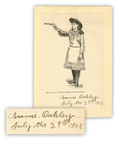 Annie Oakley Signed Illustrated Page, Four Years After Leaving Buffalo Bill's