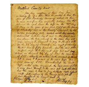 Henry Clay Handwritten & Signed Early Legal Document Ca. 1801
