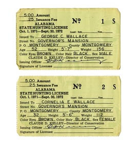 Hunting Licenses Issued to George Wallace & Wife Less Than a Year Before He Was Shot