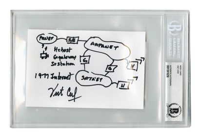 Vint Cerf "Father of the Internet" Signed Sketch of 1977 Internet, Beckett Encapsulated