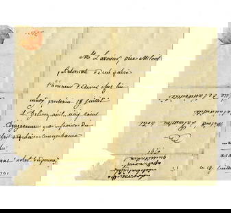 Antoine-Laurent Lavoisier Handwritten Dinner Invitation to Viscount Palmerston, 1791: Antoine LavoisierParis, France, July 13, 1791Antoine-Laurent Lavoisier Handwritten Dinner Invitation to Viscount Palmerston, 1791ALSAntoine-Laurent de Lavoisier (1743-1794). Autograph Letter, in Frenc