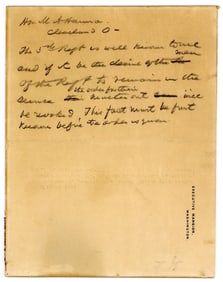 William McKinley AM Telegraph Draft Re: Spanish-American War Mustering Out, To Marcus Hanna