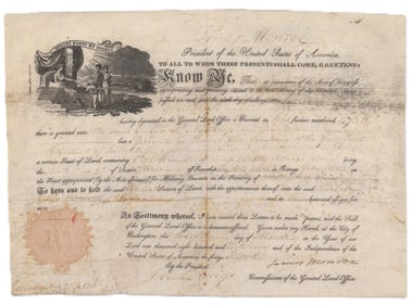 James Monroe Boldly Signed Land Grant