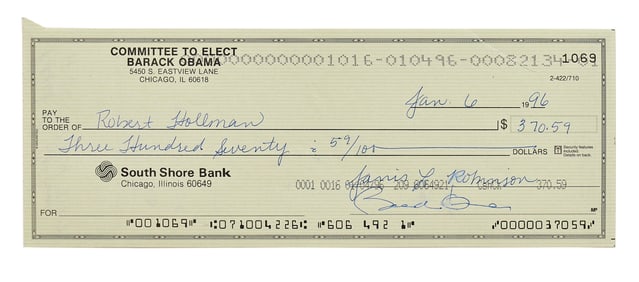 Barack Obama Signed Check