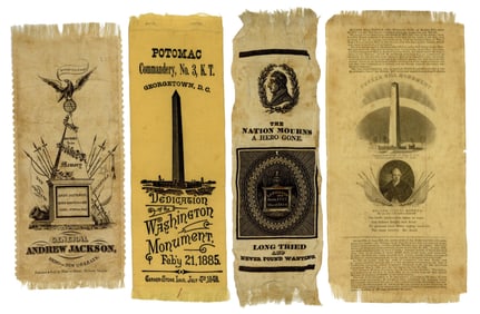 (4) Political Ribbons Commemorating Jackson, Lafayette, Washington & Bunker Hill Monuments