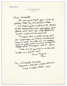 Ronald Reagan 100+ Word ALS On White House Stationary Re: Italian-American Organizations