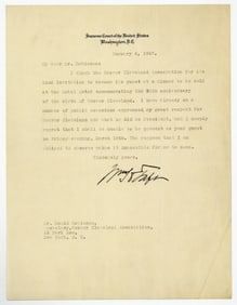 William H. Taft TLS On Grover Cleveland's 90th Birthday - Fantastic