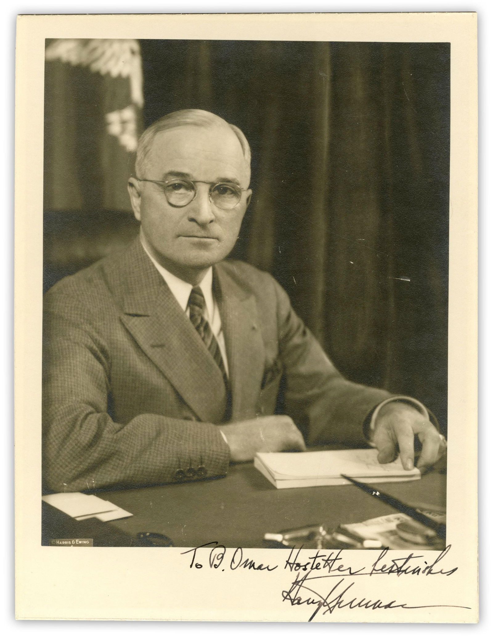 Harry Truman Signed & Inscribed Photograph at Desk by Harris & Ewing (1 of 3)