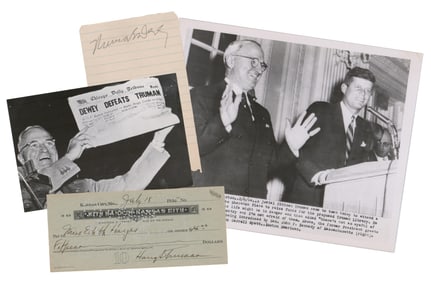 Harry Truman Nice Bank Check & Thomas Dewey Autograph Archive