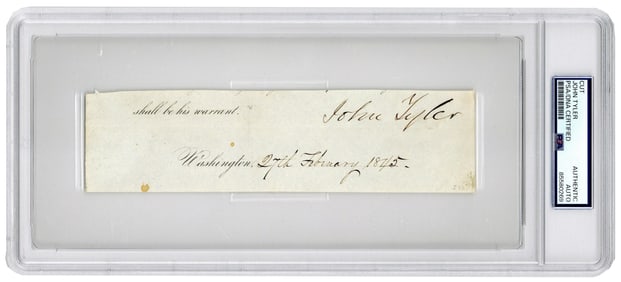 John Tyler PSA Clipped Signature From "Affix The Seal" Doc, Dated Same Day Senate Approved TX