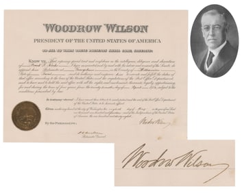 Woodrow Wilson Appoints a Postmaster in Texas. A Very Nice Signature!