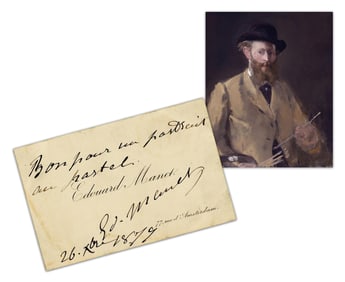 Édouard Manet Signed 1879 Calling Card: "Good for a pastel portrait"