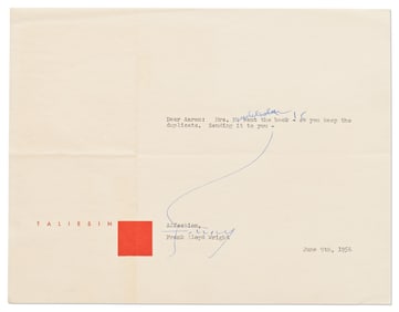 Frank Lloyd Wright Signed Letter on Taliesin Stationery, 1956