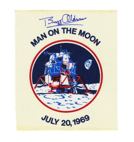 Buzz Aldrin Boldly Signed Apollo 11 Beta Cloth Patch Commemorating Man's First Step on the Moon