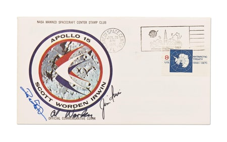 Apollo 15 Crew-Signed NASA Insurance Cover From Worden's Personal Collection