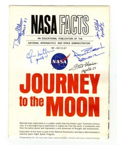 Large "Journey to the Moon" Poster Signed by 5 Apollo Astronauts: Buzz Aldrin, Edgar Mitchell, Tom