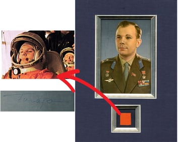 Yuri Gagarin Worn Vostok 1 Space Suit And Signed Postcard. Incredible!
