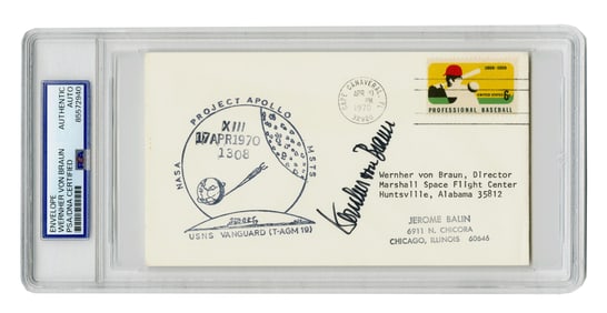 Wernher von Braun Signed Apollo 13 Cover, PSA Encapsulated