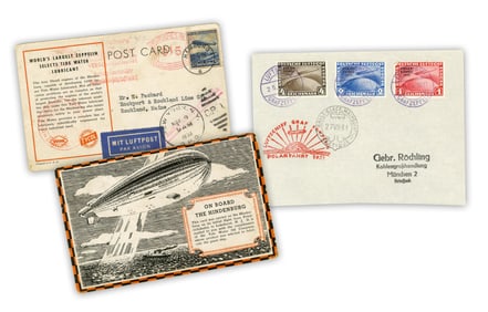 Flown Hindenburg Postcard on First Flight to North America, Plus Graf Zeppelin Cover