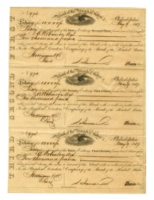 Nicholas Biddle Thrice Signed Uncut Sheet of Bills of Exchange of the Bank of the United States of