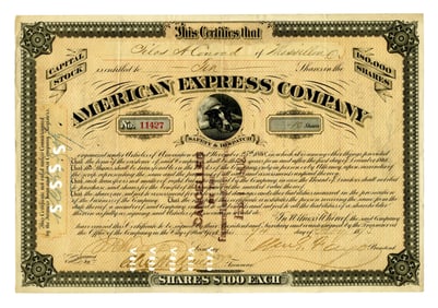 William G. Fargo Signed 1873 American Express Co. Stock Certificate