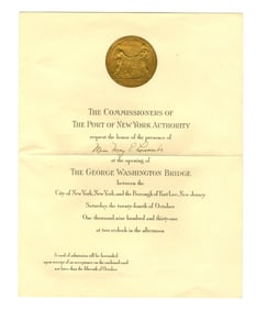 Scarce George Washington Bridge Opening Invitation by Tiffany & Co.
