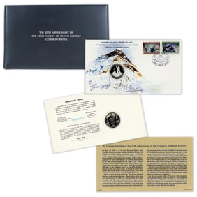 Edmund Hillary & Tenzing Norgay Signed FDC & Commemorative Coin Celebrating 25th Anniversary of Mt.