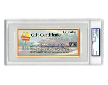 Ray Kroc Signed McDonald's Gift Certificate, PSA MINT 9