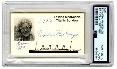Titanic Survivor Edwina MacKenzie PSA Slabbed with Photo and Image of The Ship
