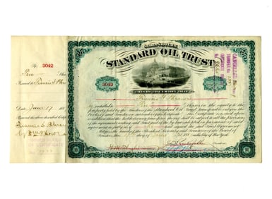 J.D. Rockefeller & H.M. Flagler Signed Standard Oil Trust Green Stock Certificate, 1887