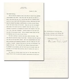 Helen Keller War-Dated TLS: "Only as complete human beings warring for democracy can we be sure of