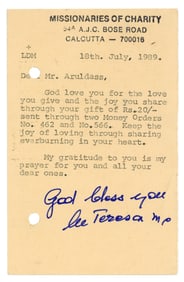 Mother Teresa Warmly Thanks a Supporter: "My gratitude to you is my prayer for you…"