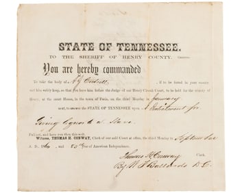 Giving Liquor to a Slave Arrest Warrant Issued in Tennessee